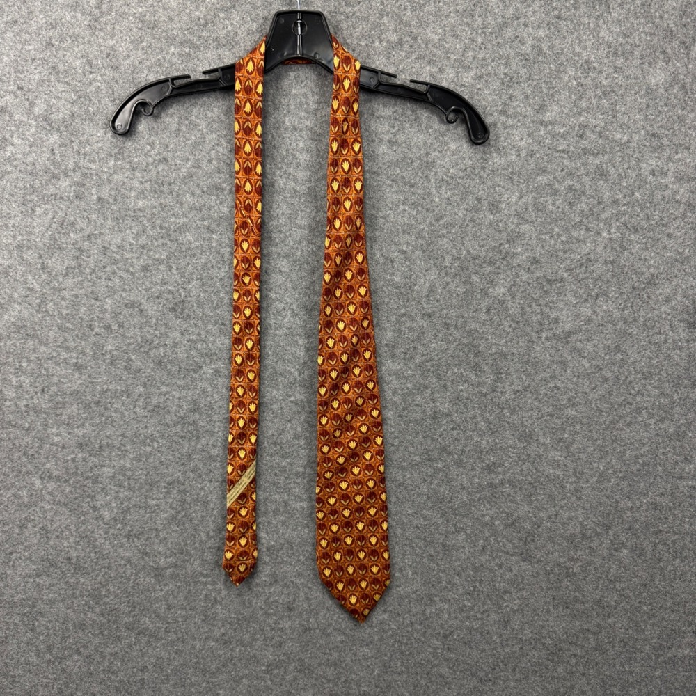 Ermenegildo Zegna Mens Silk Tie Orange Gold Floral Geometric Made in Italy